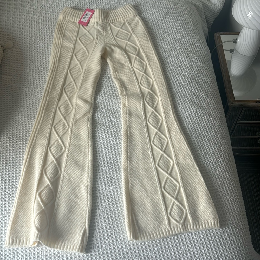 Cream flare knit pants